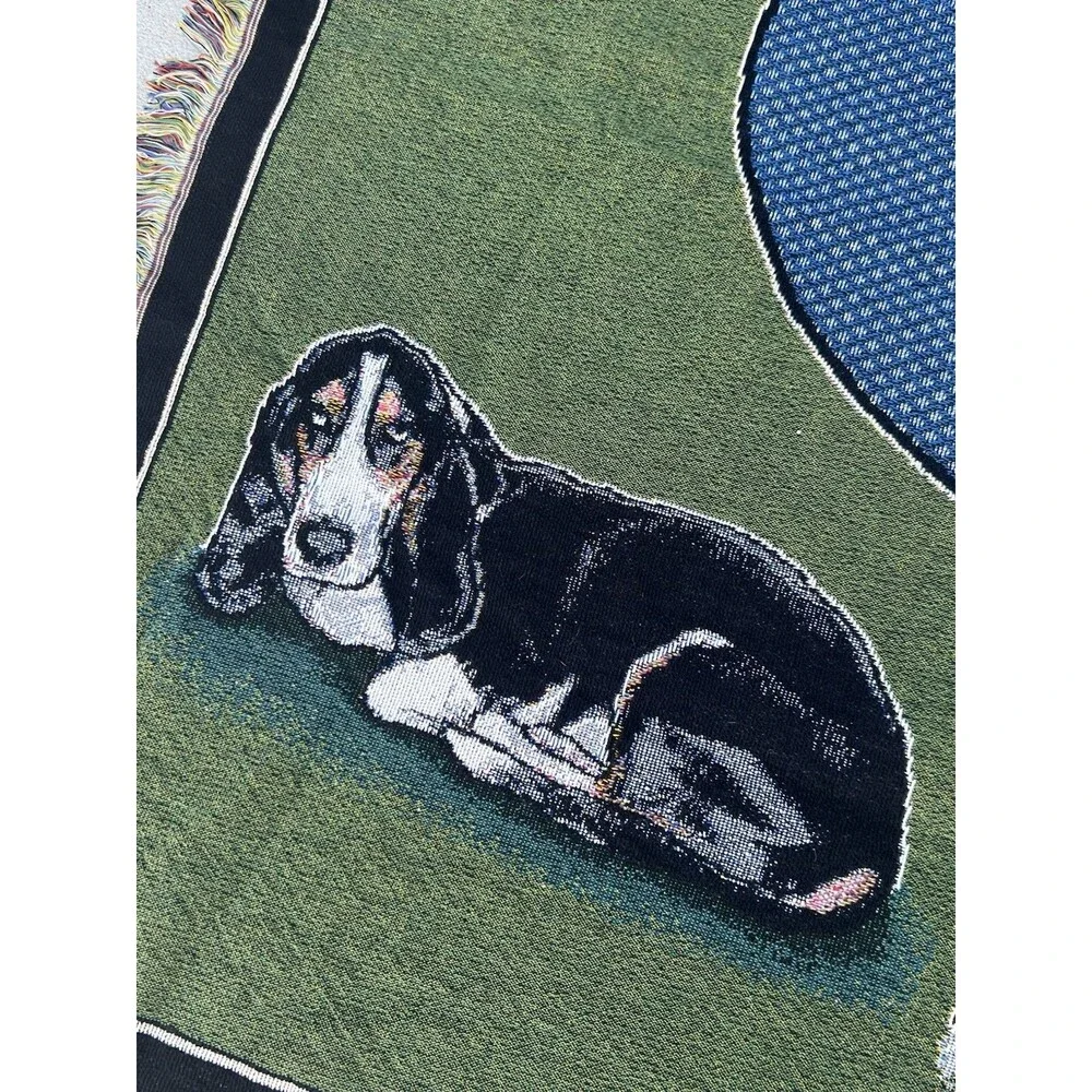 Basset Hound Tapestry Throw Blanket 54x62 Vintage Woven Cotton Fringe Dog